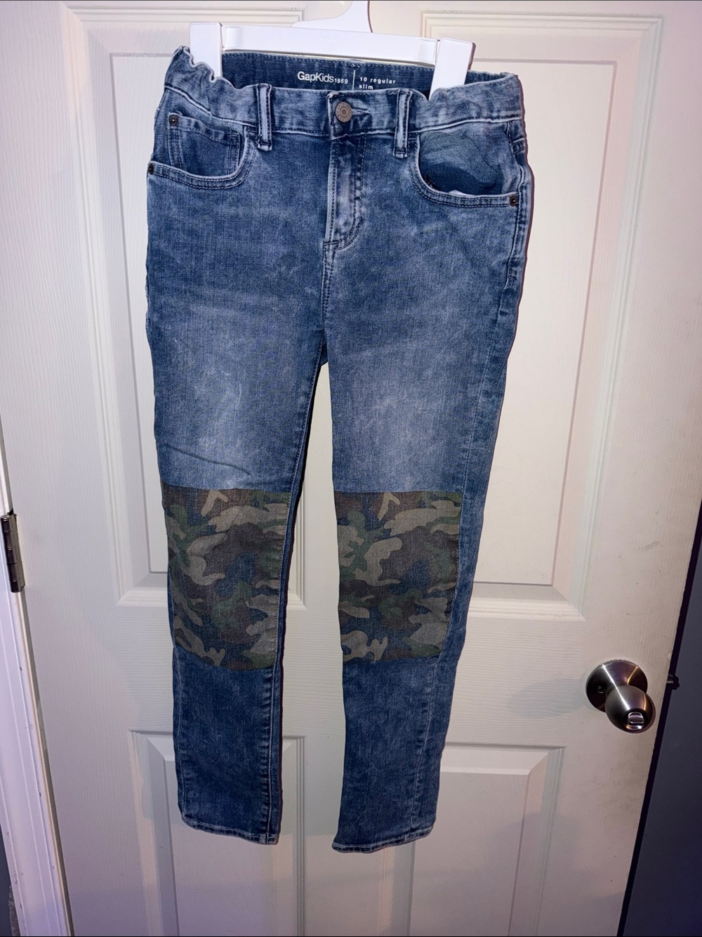 GAPkids Slim Straight Blue Denim Jeans with Camouflage Knee Patches